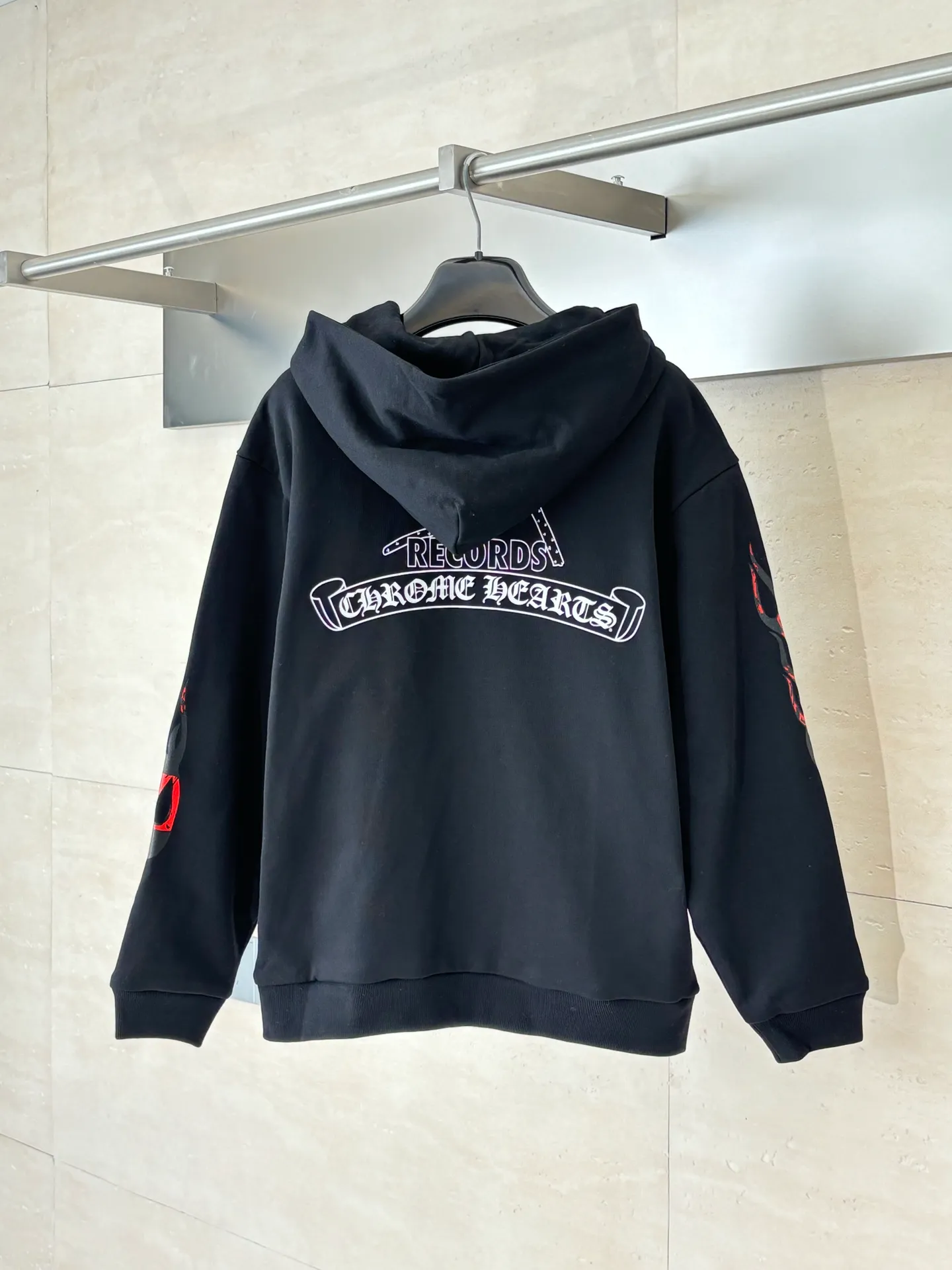P526 Chrome Heart*/Chrome Heart Ch flame print hooded zipper sweatshirt Size: S/M/L/XL